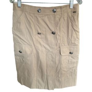 St. John Women's 8 Skirt Straight Pockets Knee Length Khaki Unlined Cotton Blend